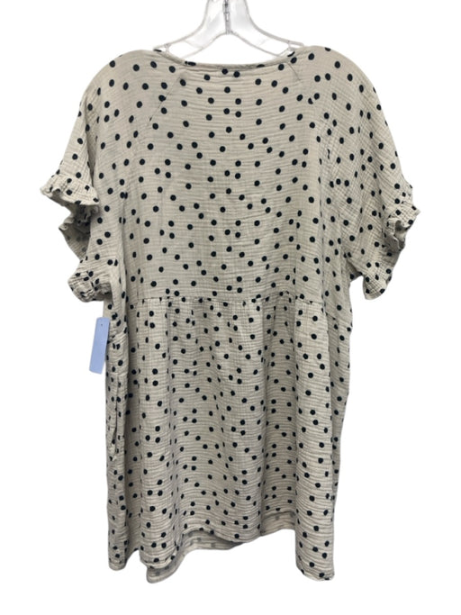 Madewell Size XXL Cream White & Black Cotton Gauze Polka Dot Short Sleeve Dress Cream White & Black / XXL