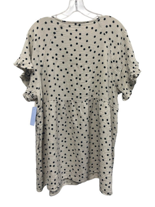 Madewell Size XXL Cream White & Black Cotton Gauze Polka Dot Short Sleeve Dress Cream White & Black / XXL