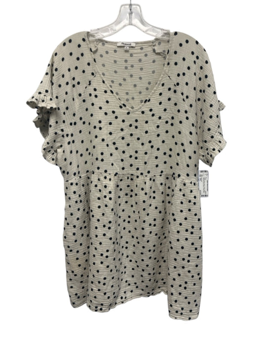 Madewell Size XXL Cream White & Black Cotton Gauze Polka Dot Short Sleeve Dress Cream White & Black / XXL