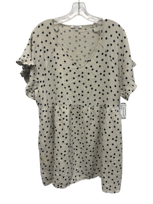 Madewell Size XXL Cream White & Black Cotton Gauze Polka Dot Short Sleeve Dress Cream White & Black / XXL