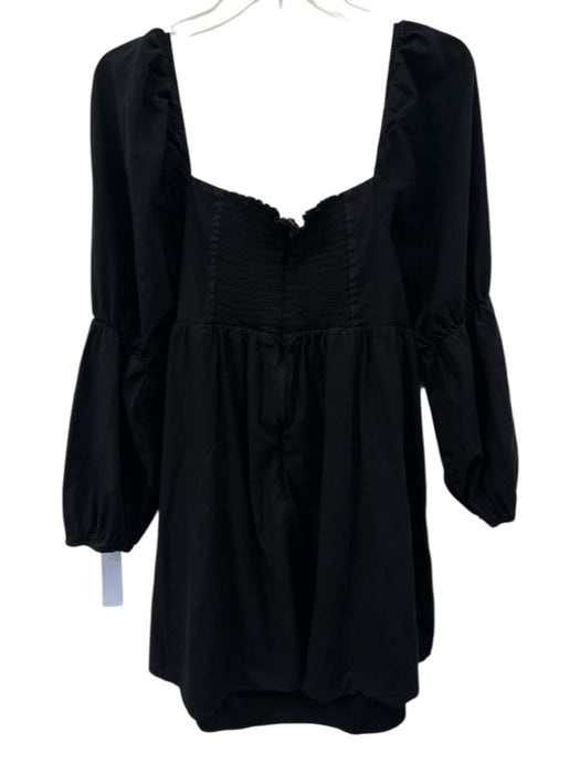Reformation Size 20 Black Cotton Blend Long Balloon Sleeve Square Neck Dress Black / 20