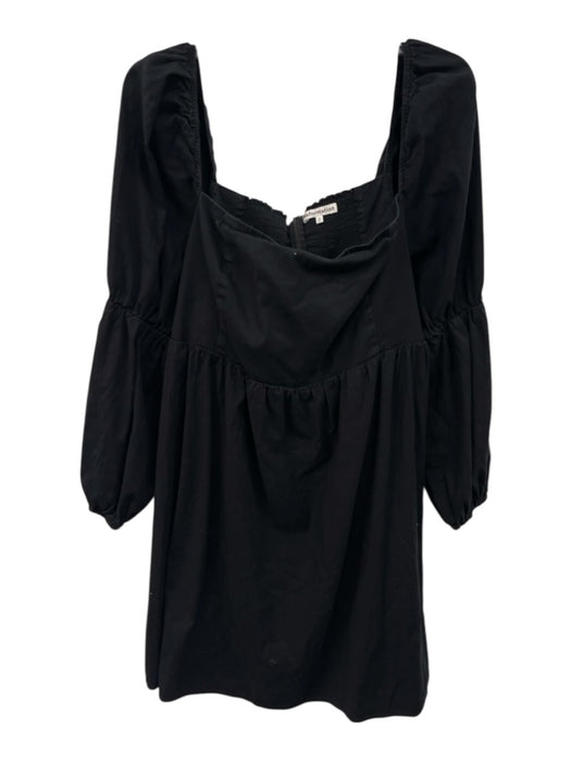 Reformation Size 20 Black Cotton Blend Long Balloon Sleeve Square Neck Dress Black / 20
