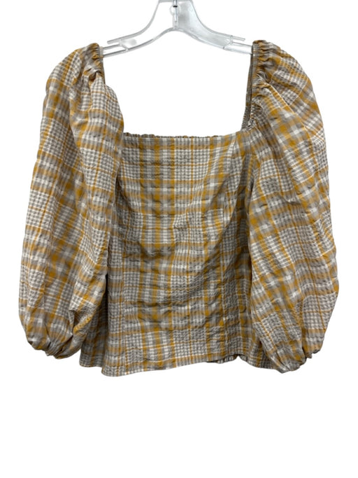 Maeve by ANTHROPOLGIE Size 2X Cream, Yellow & Beige Polyester Blend Plaid Top Cream, Yellow & Beige / 2X