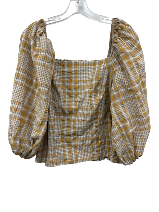Maeve by ANTHROPOLGIE Size 2X Cream, Yellow & Beige Polyester Blend Plaid Top Cream, Yellow & Beige / 2X