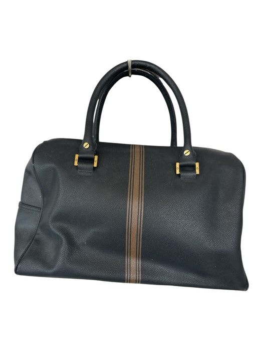 Tory Burch Black & Brown Leather Stripe Metal Gold Hardware Bag Charm Purse Black & Brown / M