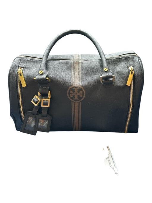 Tory Burch Black & Brown Leather Stripe Metal Gold Hardware Bag Charm Purse Black & Brown / M