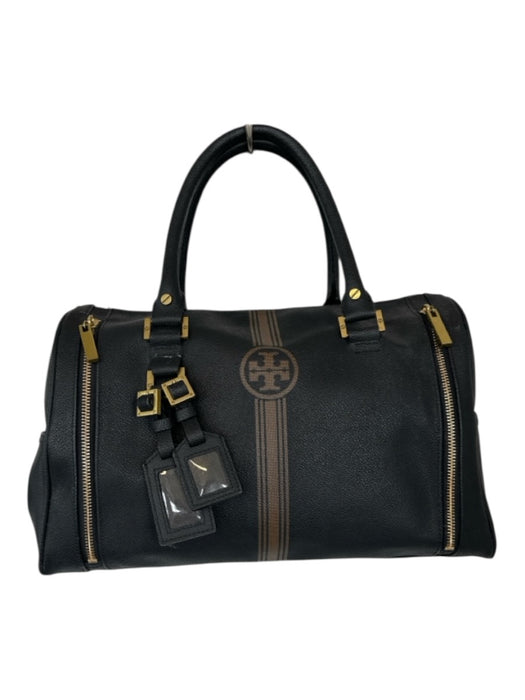 Tory Burch Black & Brown Leather Stripe Metal Gold Hardware Bag Charm Purse Black & Brown / M