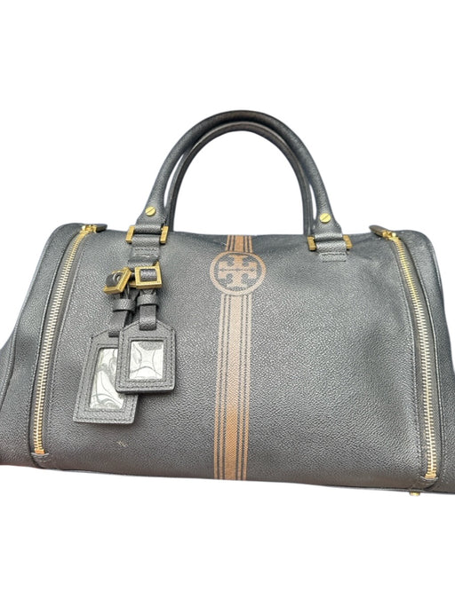 Tory Burch Black & Brown Leather Stripe Metal Gold Hardware Bag Charm Purse Black & Brown / M