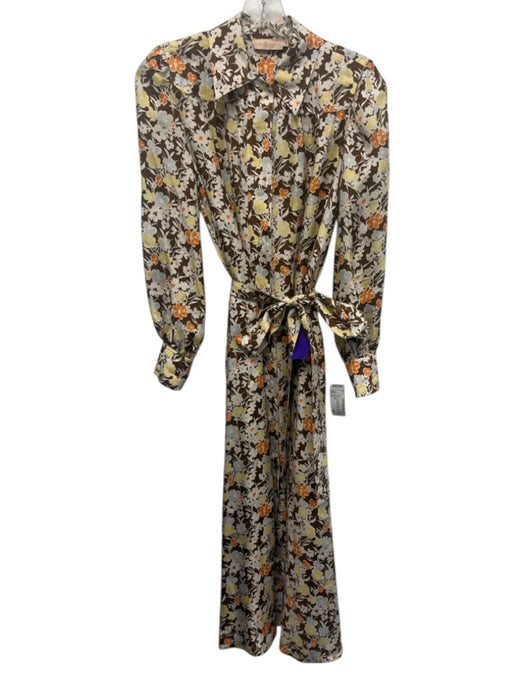 Tory Burch Size 00 Brown, Cream & Multi Silk Floral Button Front Shirt Dress Brown, Cream & Multi / 00