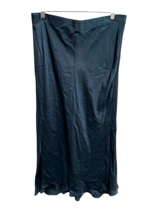 Rails Size L Dark Teal Blue Rayon Blend Elastic Waistband Satin Front Slit Skirt Dark Teal Blue / L