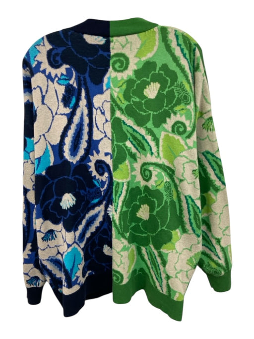 Farm Rio Size L Blue & Green Cotton Floral Button Front Color Block Cardigan Blue & Green / L
