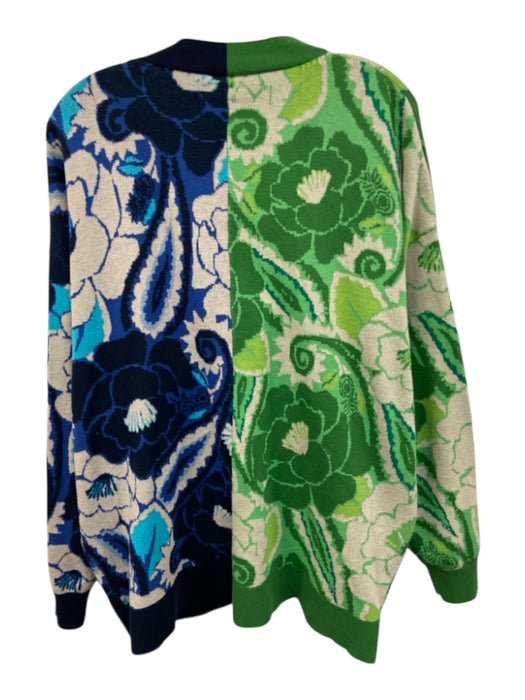 Farm Rio Size L Blue & Green Cotton Floral Button Front Color Block Cardigan Blue & Green / L
