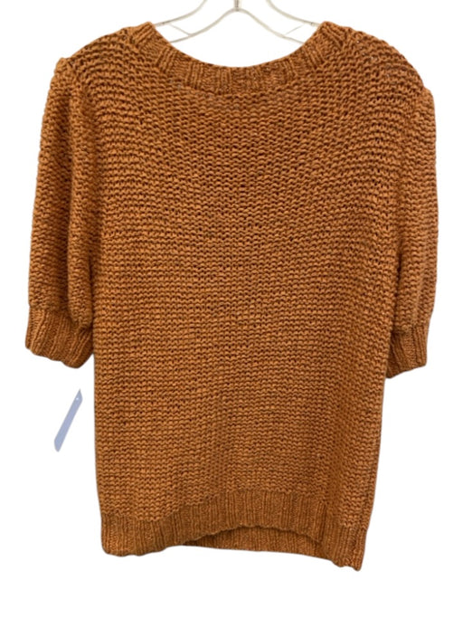 Ann Mashburn Size L Orange Cotton, Linen & Silk Knit 1/2 Puff Sleeve Sweater Top Orange / L