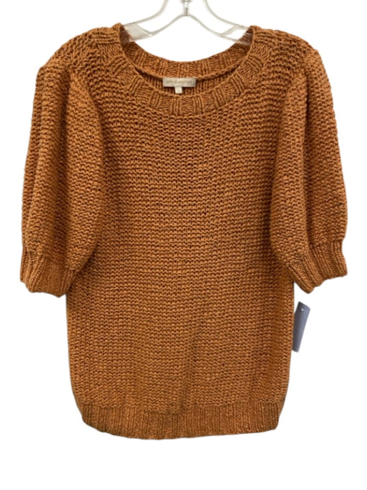 Ann Mashburn Size L Orange Cotton, Linen & Silk Knit 1/2 Puff Sleeve Sweater Top Orange / L