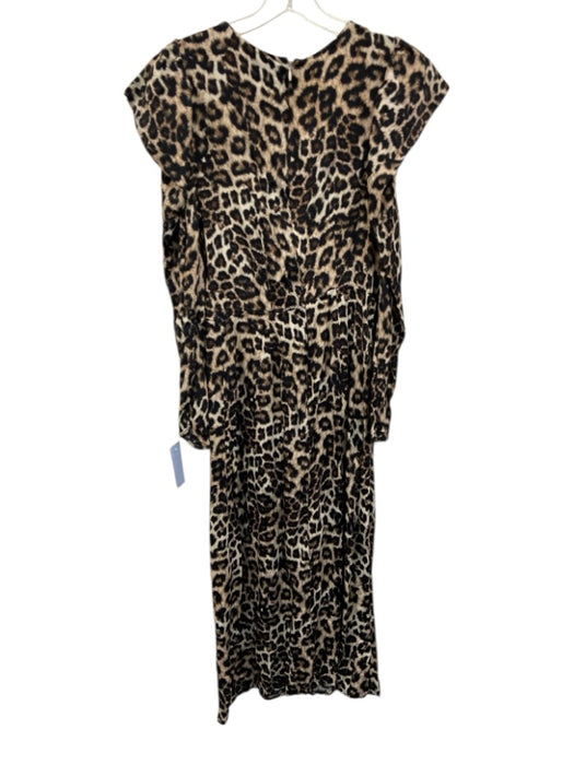 Farm Rio Size M Brown & Black Viscose Leopard Print Long Sleeve V Neck Dress Brown & Black / M