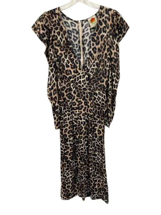 Farm Rio Size M Brown & Black Viscose Leopard Print Long Sleeve V Neck Dress Brown & Black / M