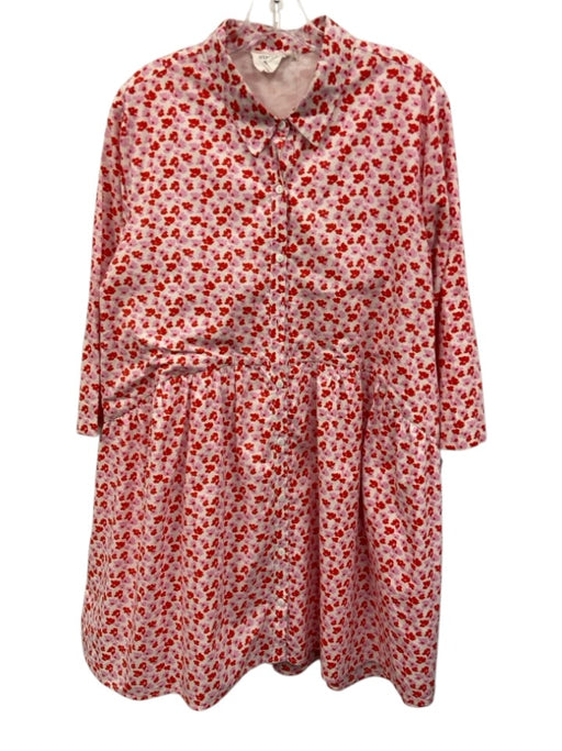 Hyacinth House Size L White, Pink & Red Cotton Floral 3/4 Sleeve Collared Dress White, Pink & Red / L