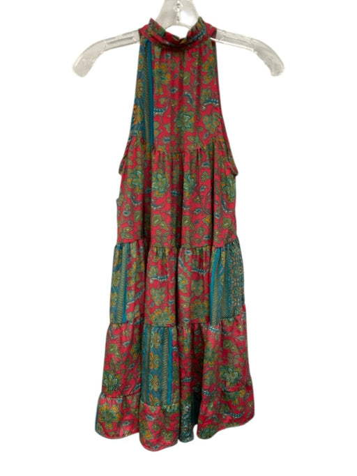 Paani Size S Red, Green & Multi Polyester Sleeveless Paisley Tassel V Neck Dress Red, Green & Multi / S