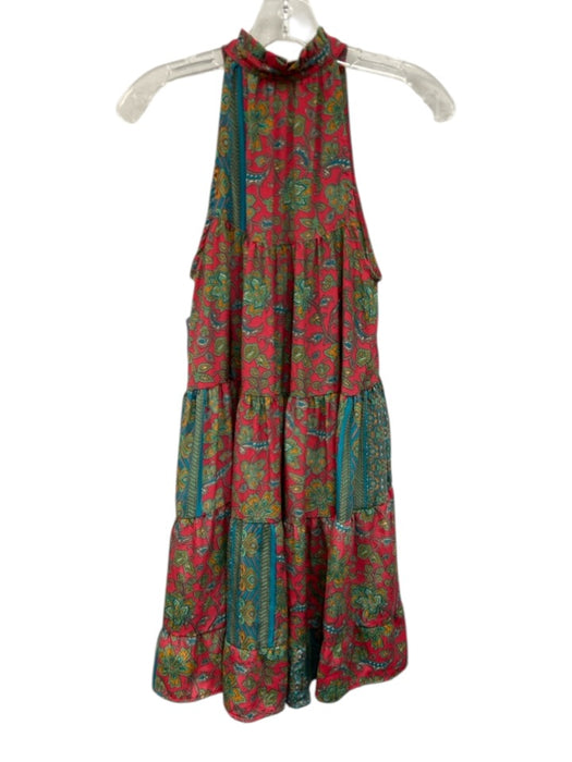 Paani Size S Red, Green & Multi Polyester Sleeveless Paisley Tassel V Neck Dress Red, Green & Multi / S
