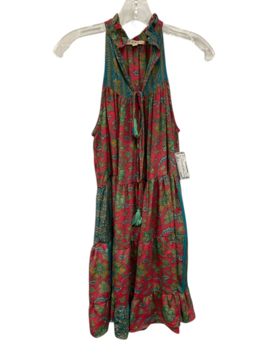 Paani Size S Red, Green & Multi Polyester Sleeveless Paisley Tassel V Neck Dress Red, Green & Multi / S
