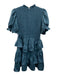 Karlie Size L Slate Blue Polyester Blend Satin Short Puff Sleeve Back Zip Dress Slate Blue / L