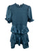 Karlie Size L Slate Blue Polyester Blend Satin Short Puff Sleeve Back Zip Dress Slate Blue / L