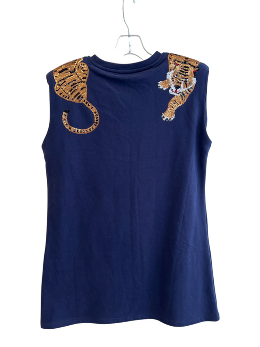 Queen of Sparkles Size Sm & Med Navy Cotton Blend Tiger Sequins Round Neck Dress Navy / Sm & Med