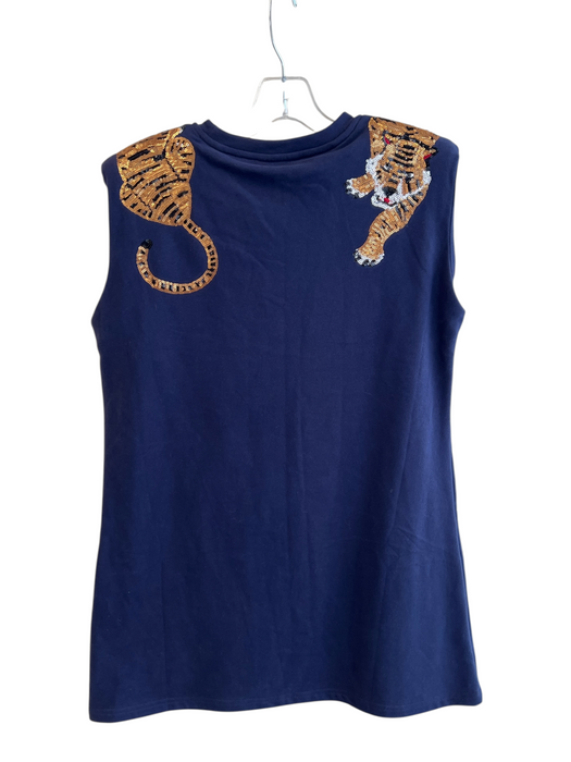 Queen of Sparkles Size Sm & Med Navy Cotton Blend Tiger Sequins Round Neck Dress Navy / Sm & Med