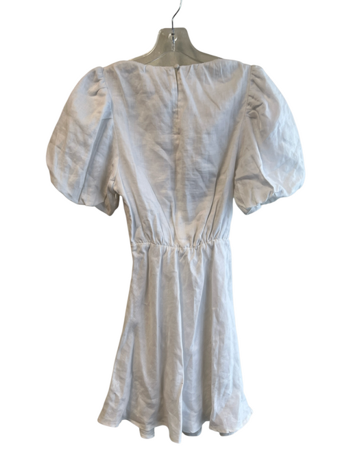 Dissh Size 6 White Linen Side Zip Short Puff Sleeve Round Neck Above Knee Dress White / 6