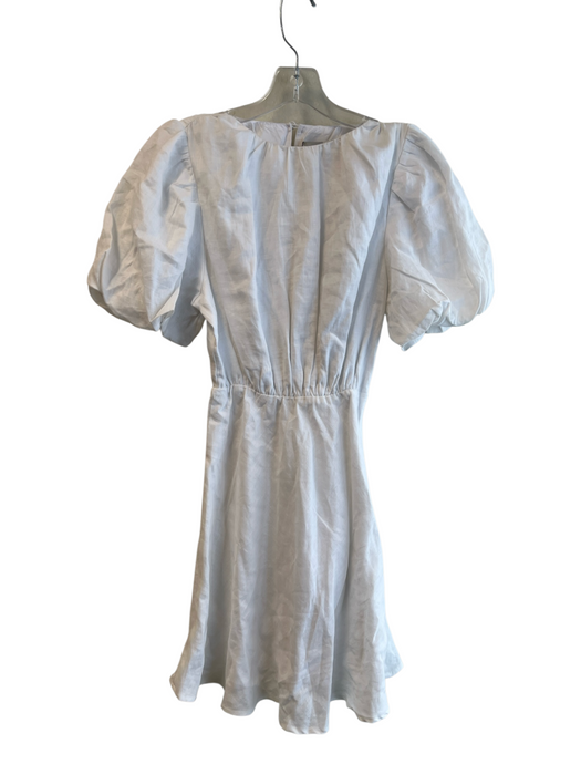 Dissh Size 6 White Linen Side Zip Short Puff Sleeve Round Neck Above Knee Dress White / 6