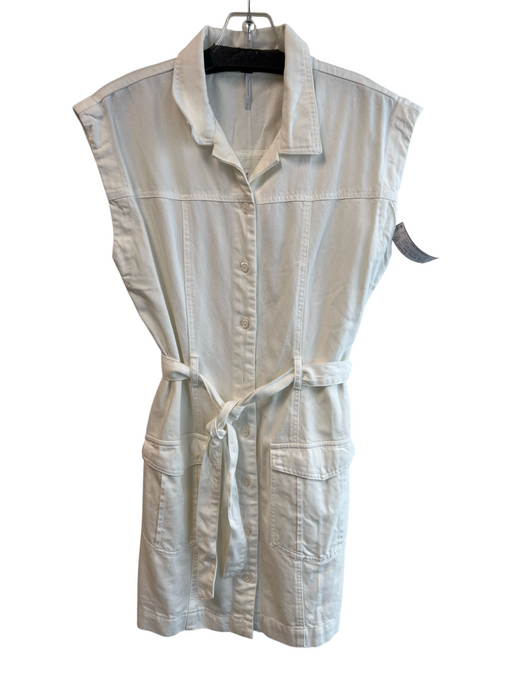 YFB Size Medium White Cotton Blend Collared Sleeveless Belted Button Down Dress White / Medium