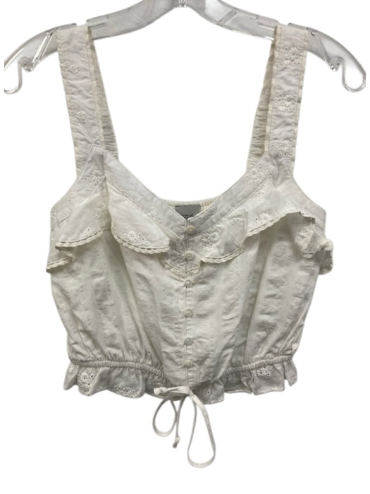 Mitylene Size M White Rayon Blend Floral Eyelet Sleeveless Tie Detail Top White / M