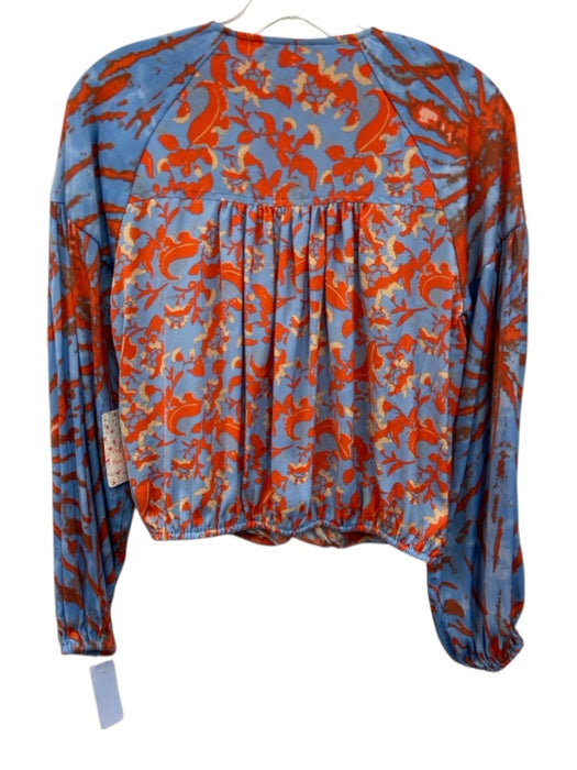 Free People Size XS Blue & Orange Polyester Abstract Floral Tie Dye Detail Top Blue & Orange / XS