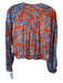 Free People Size XS Blue & Orange Polyester Abstract Floral Tie Dye Detail Top Blue & Orange / XS