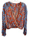 Free People Size XS Blue & Orange Polyester Abstract Floral Tie Dye Detail Top Blue & Orange / XS