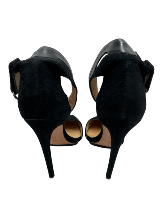 L.A.M.B. Shoe Size 7 Black Leather Upper Suede Velcro Ankle Pointed Toe Pumps Black / 7