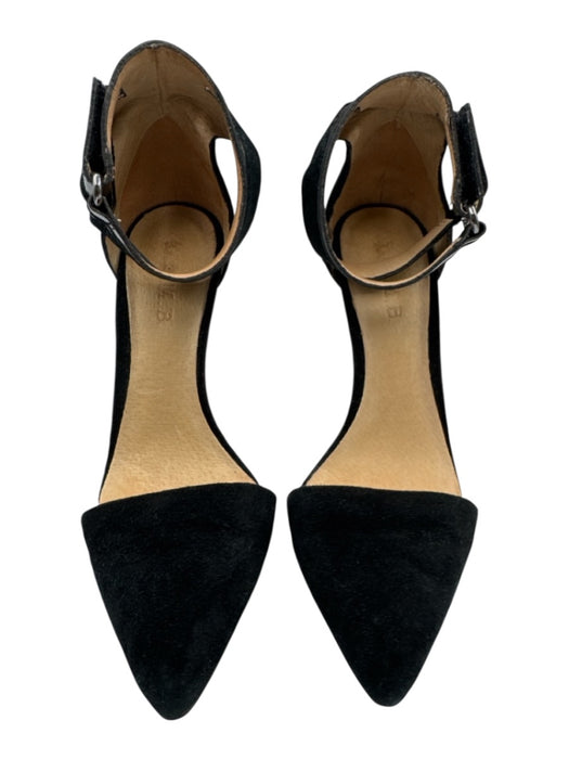 L.A.M.B. Shoe Size 7 Black Leather Upper Suede Velcro Ankle Pointed Toe Pumps Black / 7