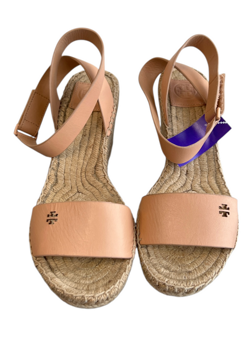 Tory Burch Shoe Size 8.5 nude Leather Raffia Wedge Ankle Strap Sandal Shoes nude / 8.5