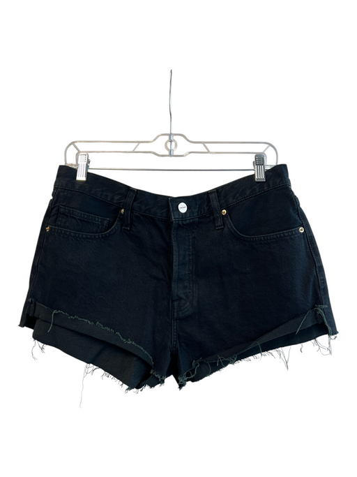 Frame Size 27 Black Denim Cotton Blend Button Fly 5 Pocket Raw Hem Shorts Black Denim / 27