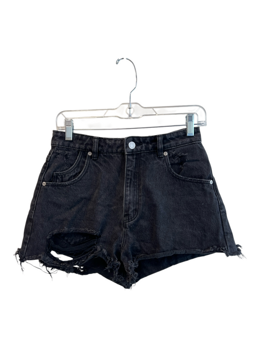 Rolla's Size 27 Black Denim Cotton Blend 5 Pocket Zip Fly distressed Shorts Black Denim / 27