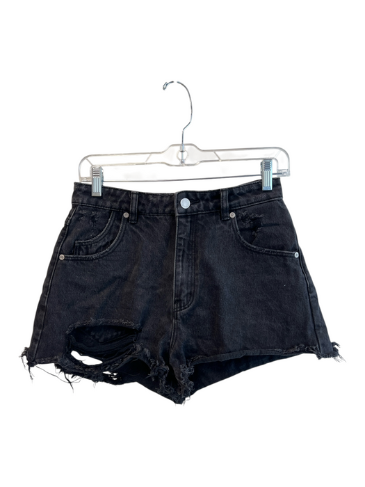 Rolla's Size 27 Black Denim Cotton Blend 5 Pocket Zip Fly distressed Shorts Black Denim / 27