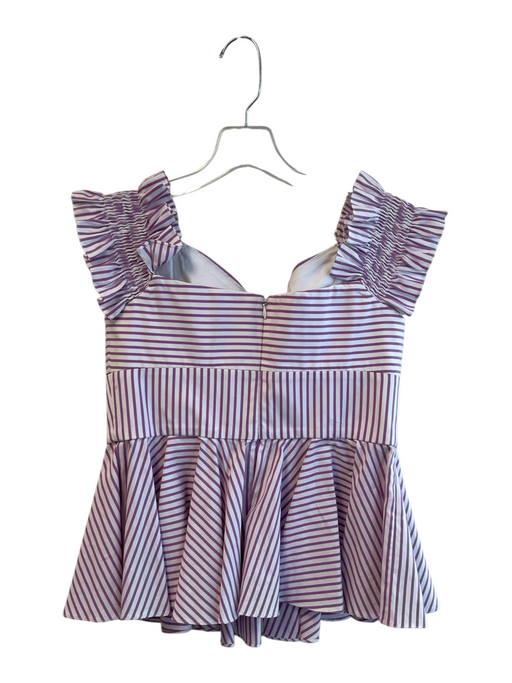 Caroline Constas Size Medium Purple & White Cotton Striped Off Shoulder Top Purple & White / Medium