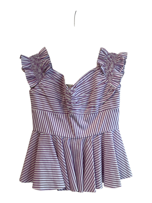 Caroline Constas Size Medium Purple & White Cotton Striped Off Shoulder Top Purple & White / Medium