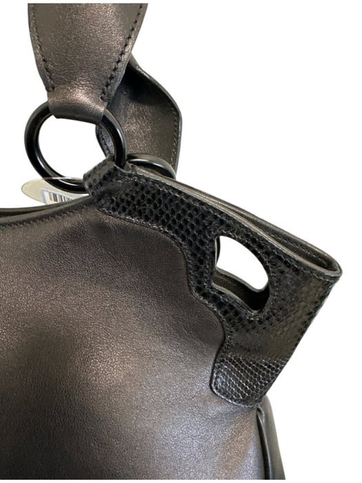 Cartier Black & Dark Brown Leather Snake Skin Logo Zip Close Feet Bag Black & Dark Brown / Medium