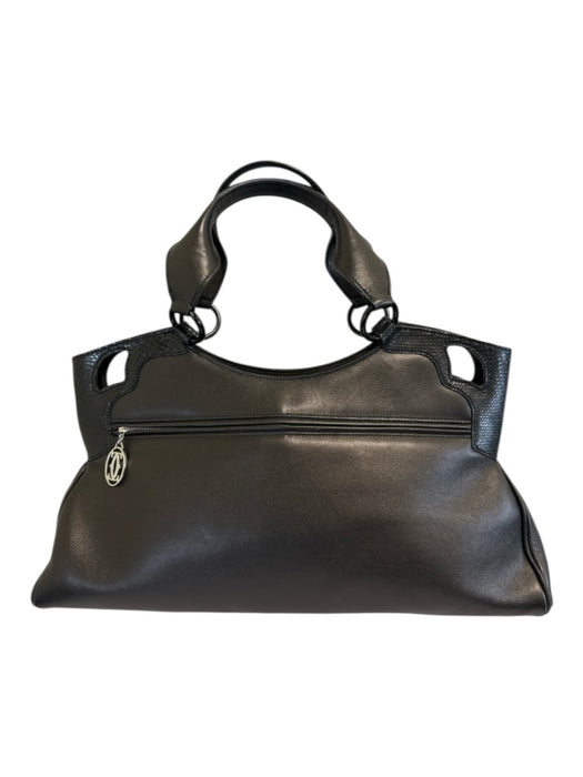 Cartier Black & Dark Brown Leather Snake Skin Logo Zip Close Feet Bag Black & Dark Brown / Medium