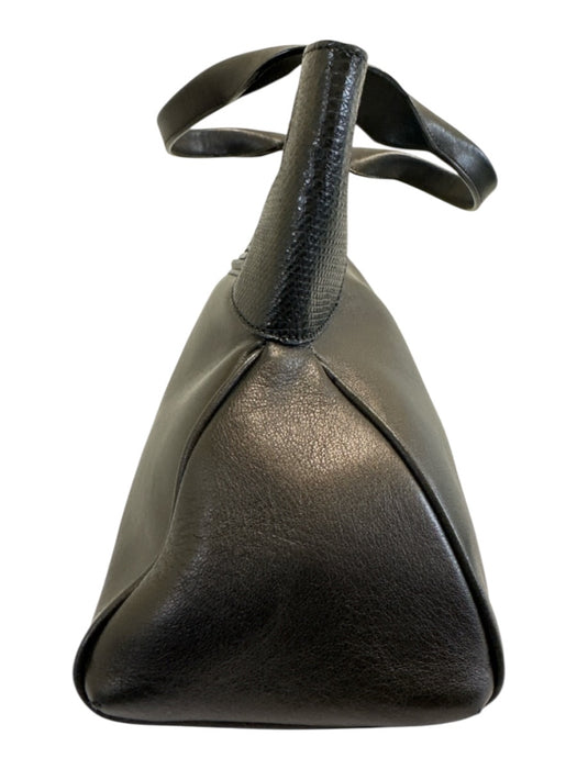 Cartier Black & Dark Brown Leather Snake Skin Logo Zip Close Feet Bag Black & Dark Brown / Medium