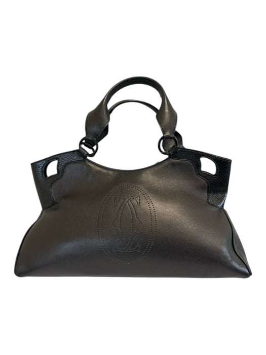 Cartier Black & Dark Brown Leather Snake Skin Logo Zip Close Feet Bag Black & Dark Brown / Medium