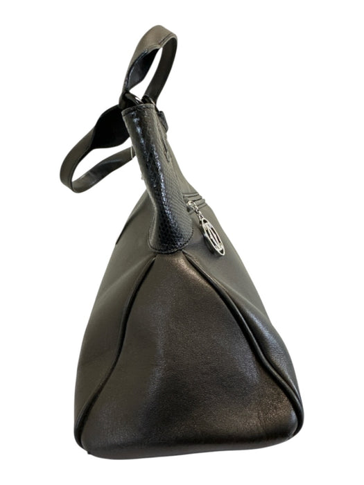 Cartier Black & Dark Brown Leather Snake Skin Logo Zip Close Feet Bag Black & Dark Brown / Medium