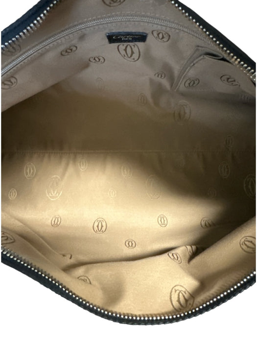 Cartier Black & Dark Brown Leather Snake Skin Logo Zip Close Feet Bag Black & Dark Brown / Medium