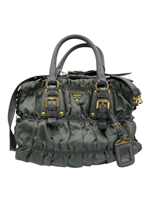Prada Green Nylon Leather trim Logo Pleated Zip Bag Green / Medium
